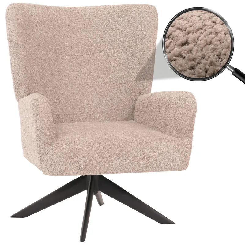 Chaise lounge fauteuil cocktail rembourrée relaxation pivotante tissu chenille taupe et métal 04_0006378
