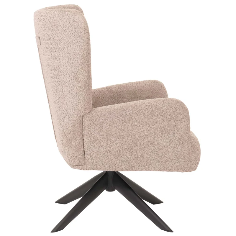 Chaise lounge fauteuil cocktail rembourrée relaxation pivotante tissu chenille taupe et métal 04_0006378