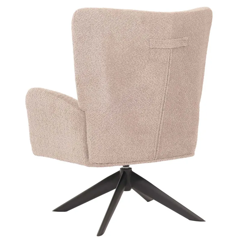 Chaise lounge fauteuil cocktail rembourrée relaxation pivotante tissu chenille taupe et métal 04_0006378