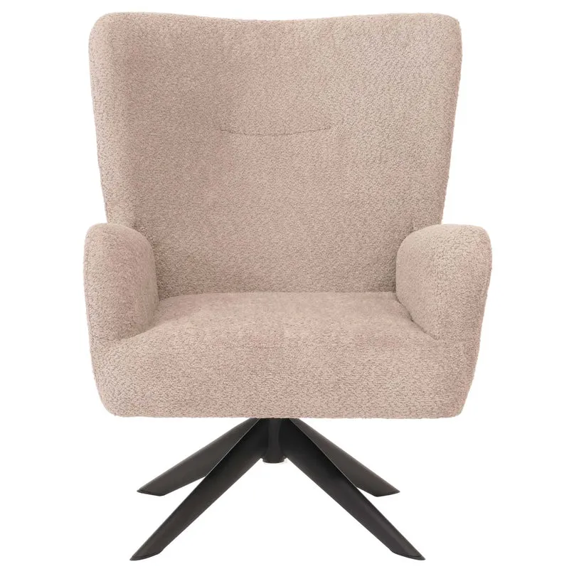 Chaise lounge fauteuil cocktail rembourrée relaxation pivotante tissu chenille taupe et métal 04_0006378