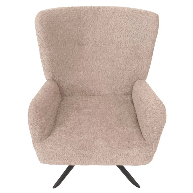 Chaise lounge fauteuil cocktail rembourrée relaxation pivotante tissu chenille taupe et métal 04_0006378