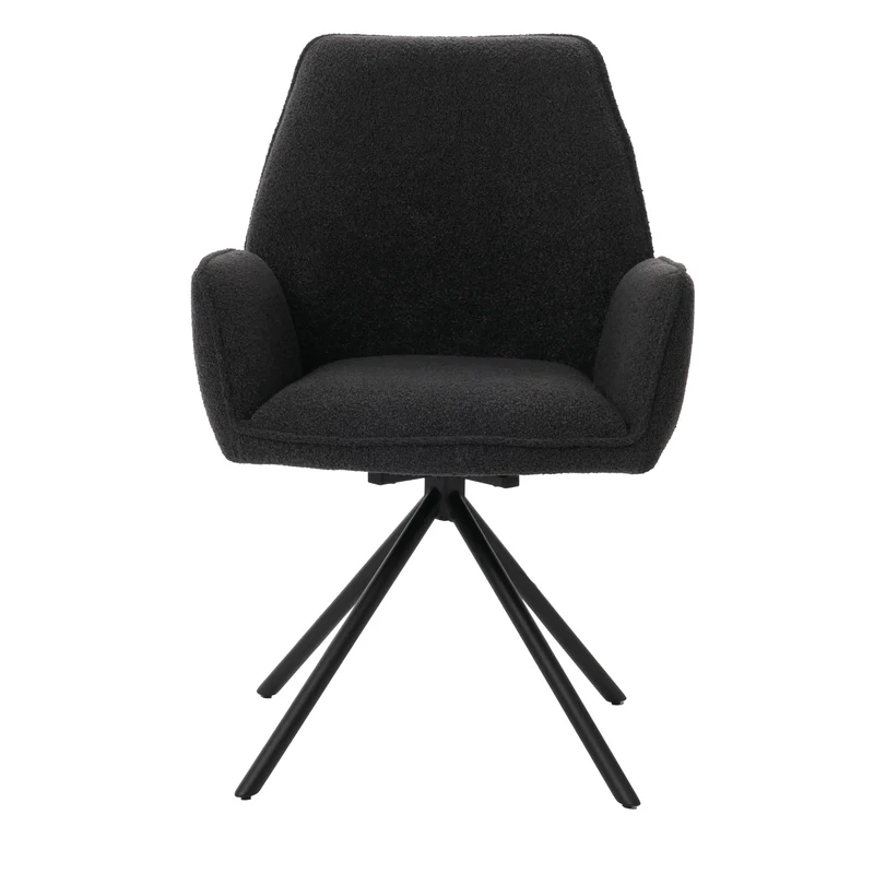 Chaise de salle à manger avec accoudoir siège rotatif en tissu bouclé gris foncé cadre trépied 04_0006276