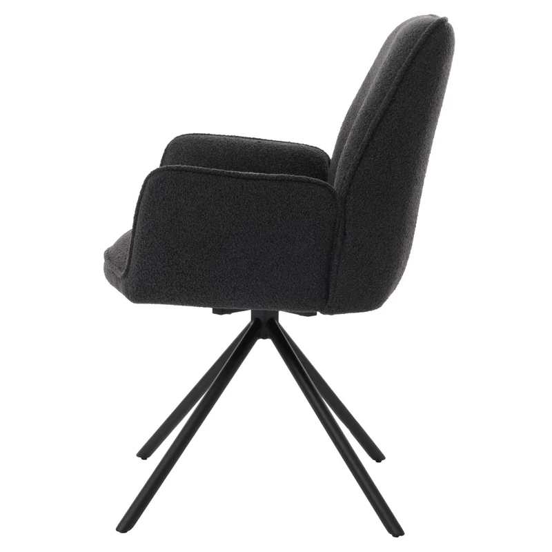 Chaise de salle à manger avec accoudoir siège rotatif en tissu bouclé gris foncé cadre trépied 04_0006276