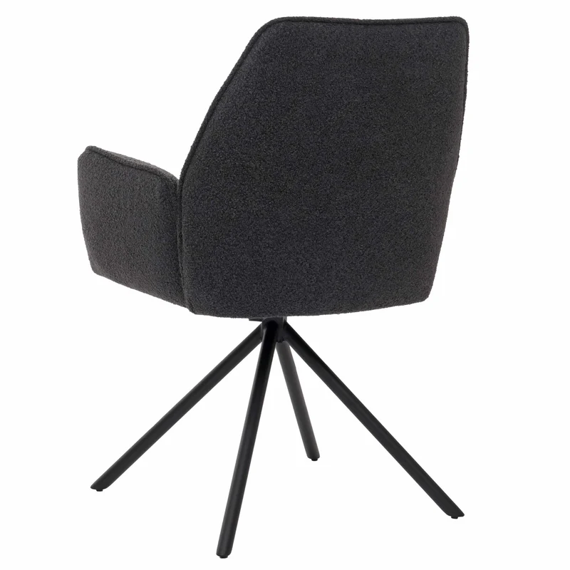 Chaise de salle à manger avec accoudoir siège rotatif en tissu bouclé gris foncé cadre trépied 04_0006276