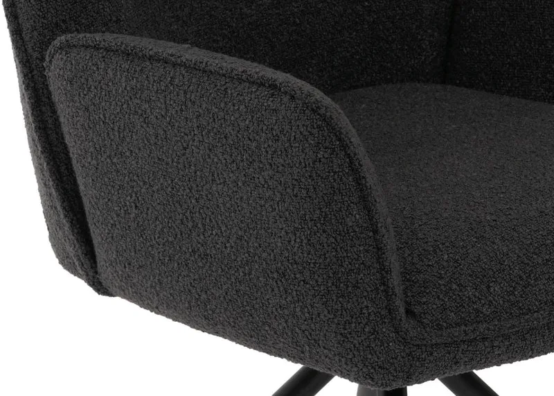 Chaise de salle à manger avec accoudoir siège rotatif en tissu bouclé gris foncé cadre trépied 04_0006276