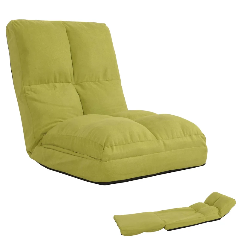 Chaise de sol avec fonction relaxation dossier réglable en 4 directions cadre en acier velours vert 04_0006375