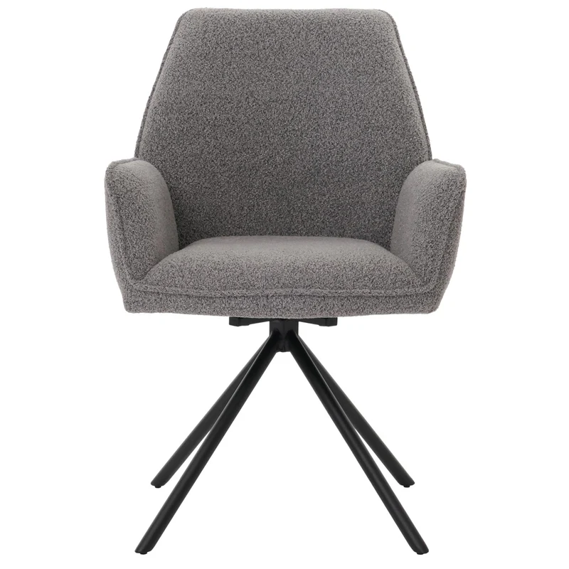 Chaise de salle à manger avec accoudoir siège rotatif en tissu bouclé gris clair cadre trépied 04_0006273