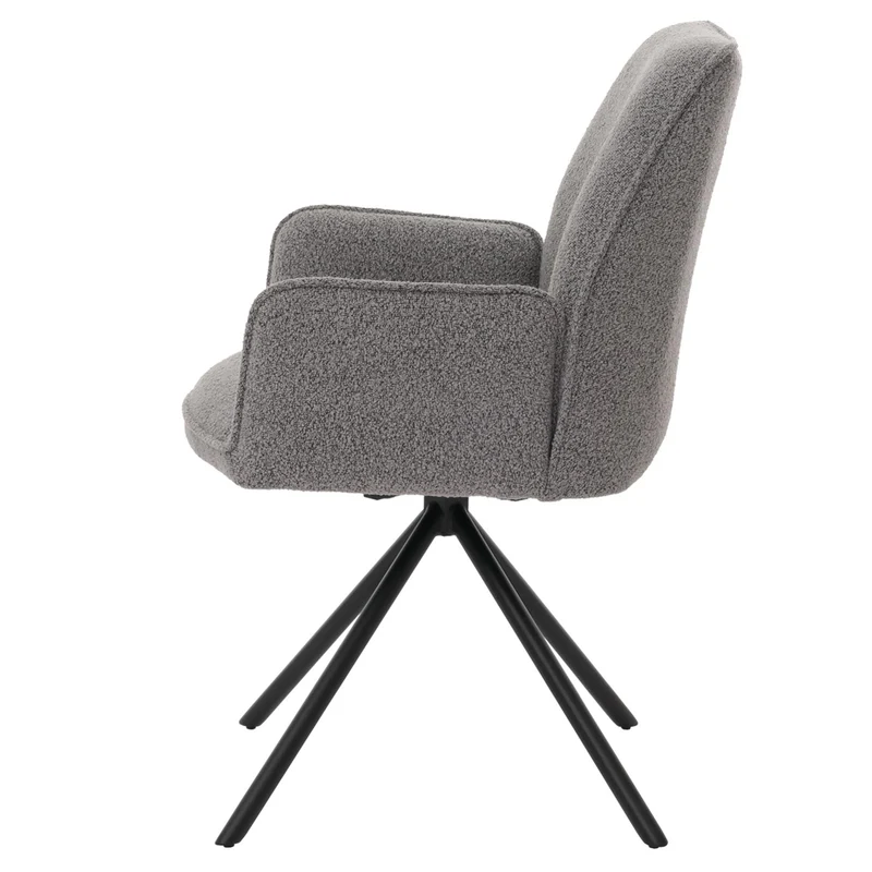 Chaise de salle à manger avec accoudoir siège rotatif en tissu bouclé gris clair cadre trépied 04_0006273