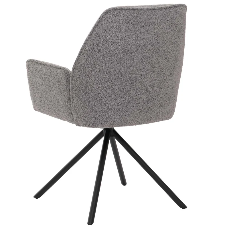 Chaise de salle à manger avec accoudoir siège rotatif en tissu bouclé gris clair cadre trépied 04_0006273