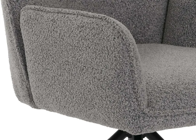 Chaise de salle à manger avec accoudoir siège rotatif en tissu bouclé gris clair cadre trépied 04_0006273