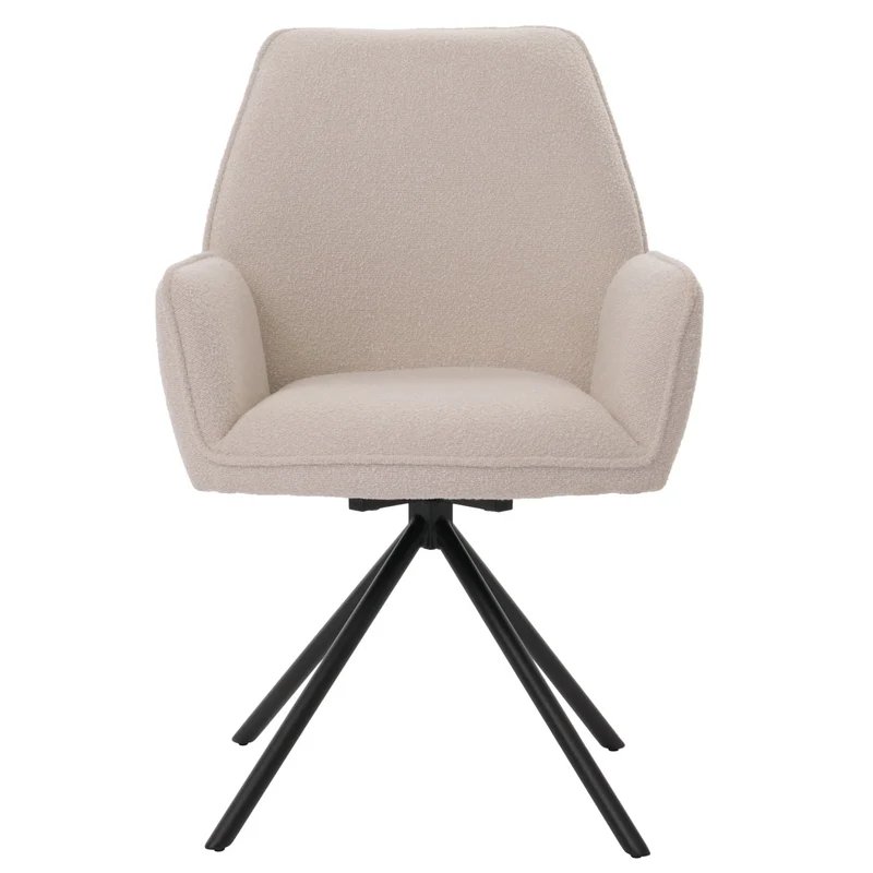 Chaise de salle à manger avec accoudoir siège rotatif en tissu bouclé crème cadre trépied 04_0006272