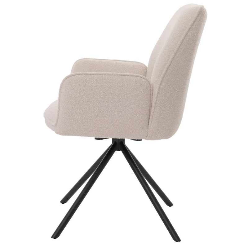 Chaise de salle à manger avec accoudoir siège rotatif en tissu bouclé crème cadre trépied 04_0006272