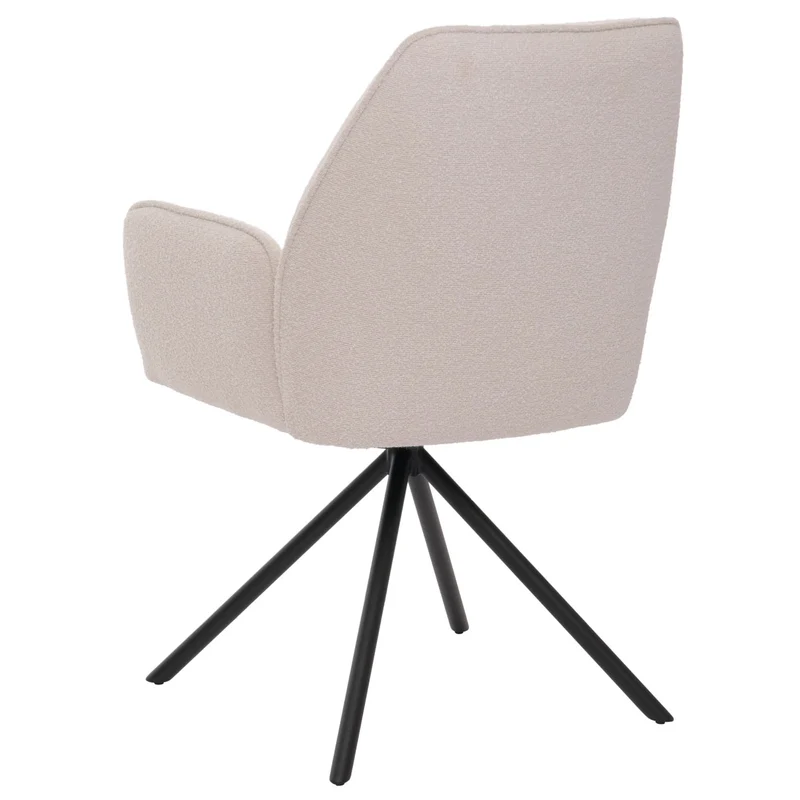 Chaise de salle à manger avec accoudoir siège rotatif en tissu bouclé crème cadre trépied 04_0006272