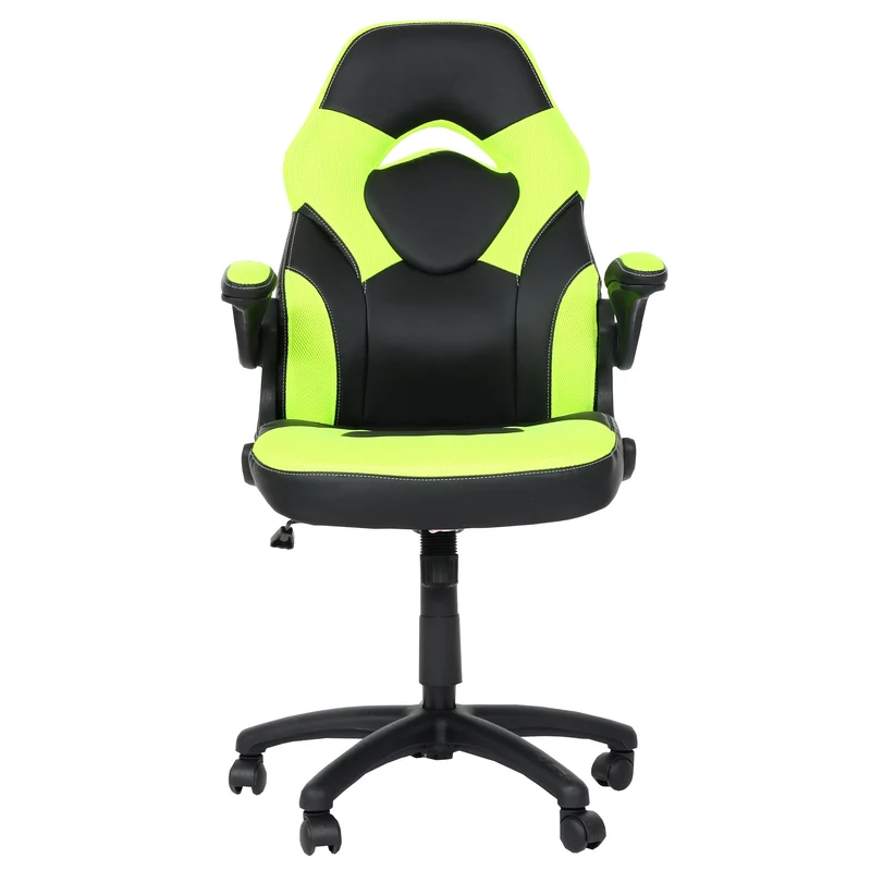 Chaise de bureau pivotante chaise gaming avec accoudoir hauteur réglable en PVC noir-vert 04_0006227