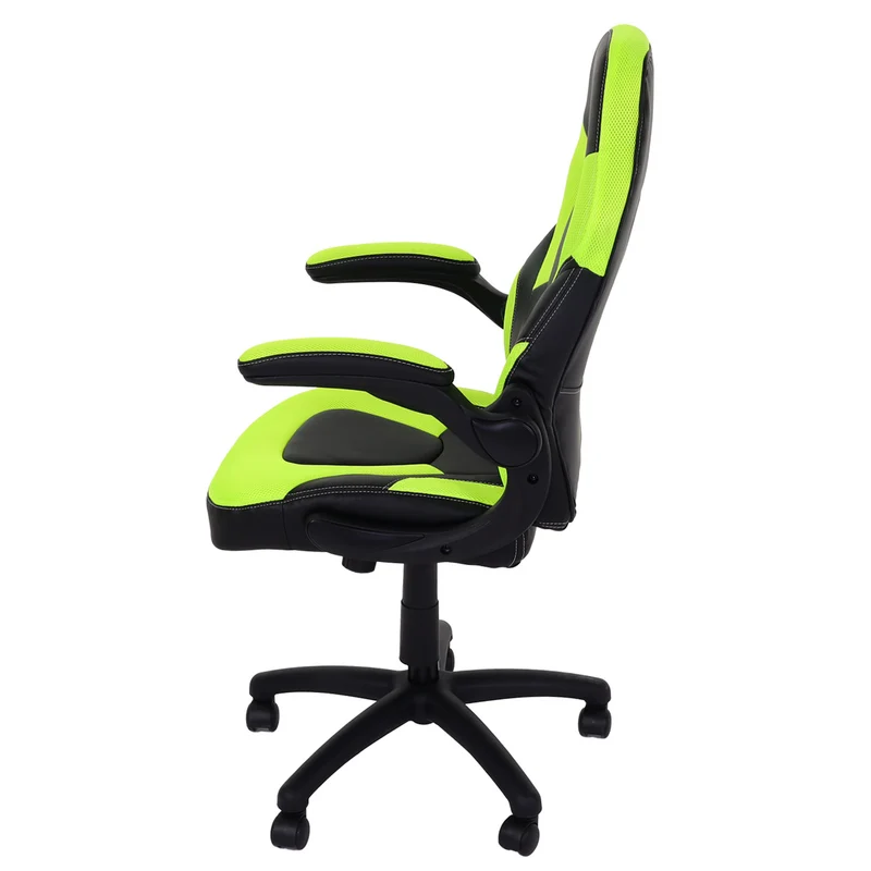 Chaise de bureau pivotante chaise gaming avec accoudoir hauteur réglable en PVC noir-vert 04_0006227