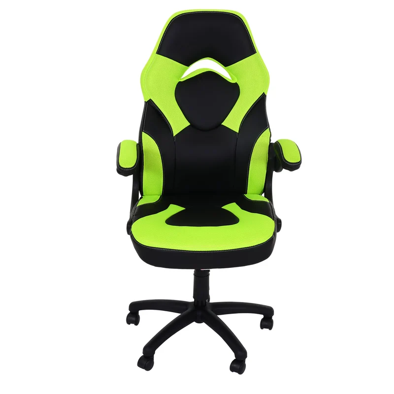 Chaise de bureau pivotante chaise gaming avec accoudoir hauteur réglable en PVC noir-vert 04_0006227