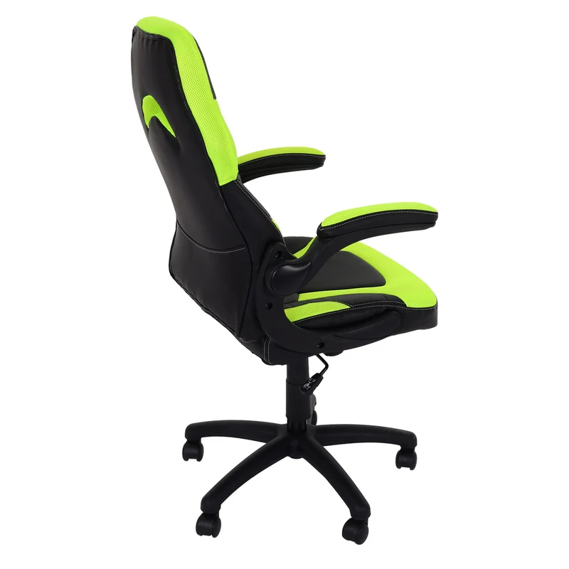 Chaise de bureau pivotante chaise gaming avec accoudoir hauteur réglable en PVC noir-vert 04_0006227