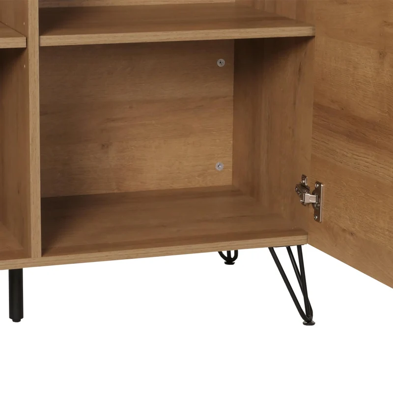 Commode armoire buffet avec 2 portes et 4 compartiments de rangement en bois massif manguier et métal 85x95x45 cm 04_0006524