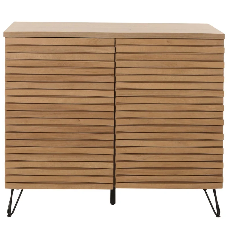 Commode armoire buffet avec 2 portes et 4 compartiments de rangement en bois massif manguier et métal 85x95x45 cm 04_0006524