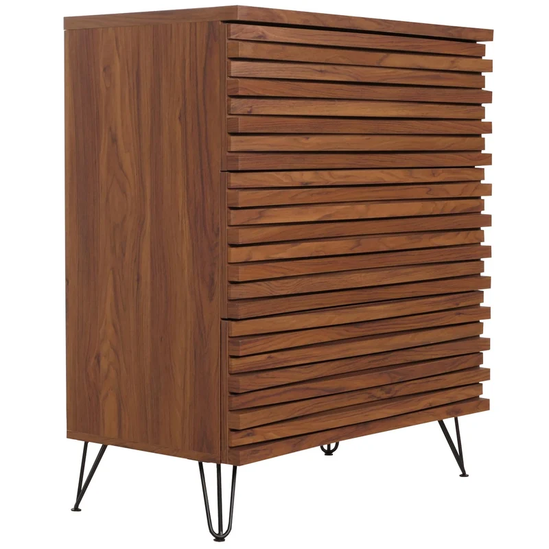 Commode avec trois tiroirs spacieux en bois massif manguier métal 94x80x45 cm aspect noyer 04_0006525