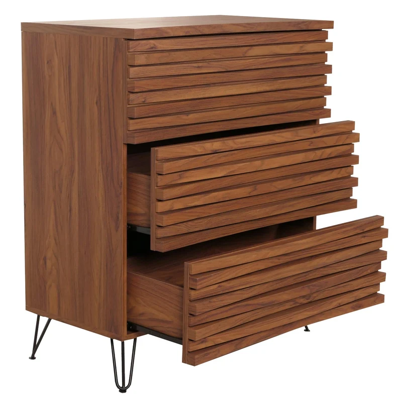Commode avec trois tiroirs spacieux en bois massif manguier métal 94x80x45 cm aspect noyer 04_0006525