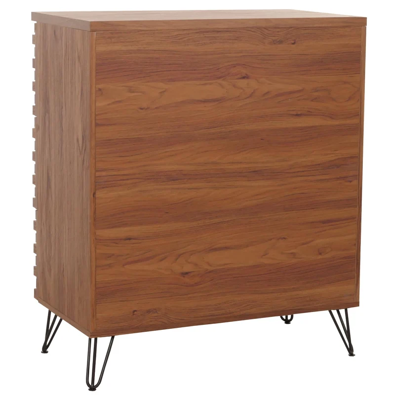 Commode avec trois tiroirs spacieux en bois massif manguier métal 94x80x45 cm aspect noyer 04_0006525