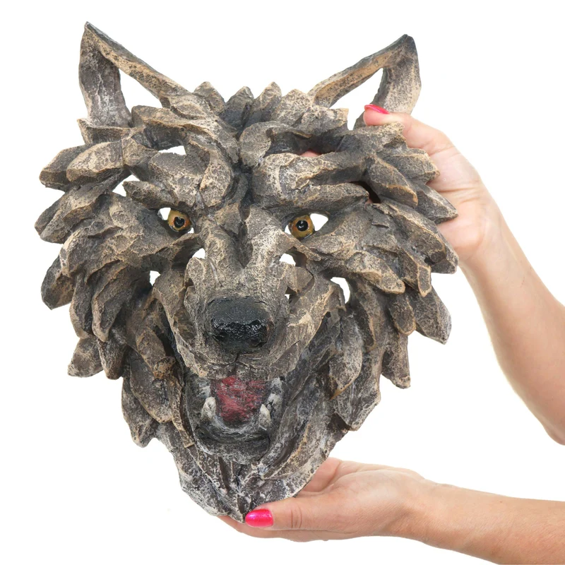 Crâne décoratif décoration murale tête trophée polyrésine tête de loup 32 cm 04_0006601