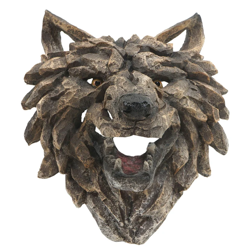 Crâne décoratif décoration murale tête trophée polyrésine tête de loup 32 cm 04_0006601