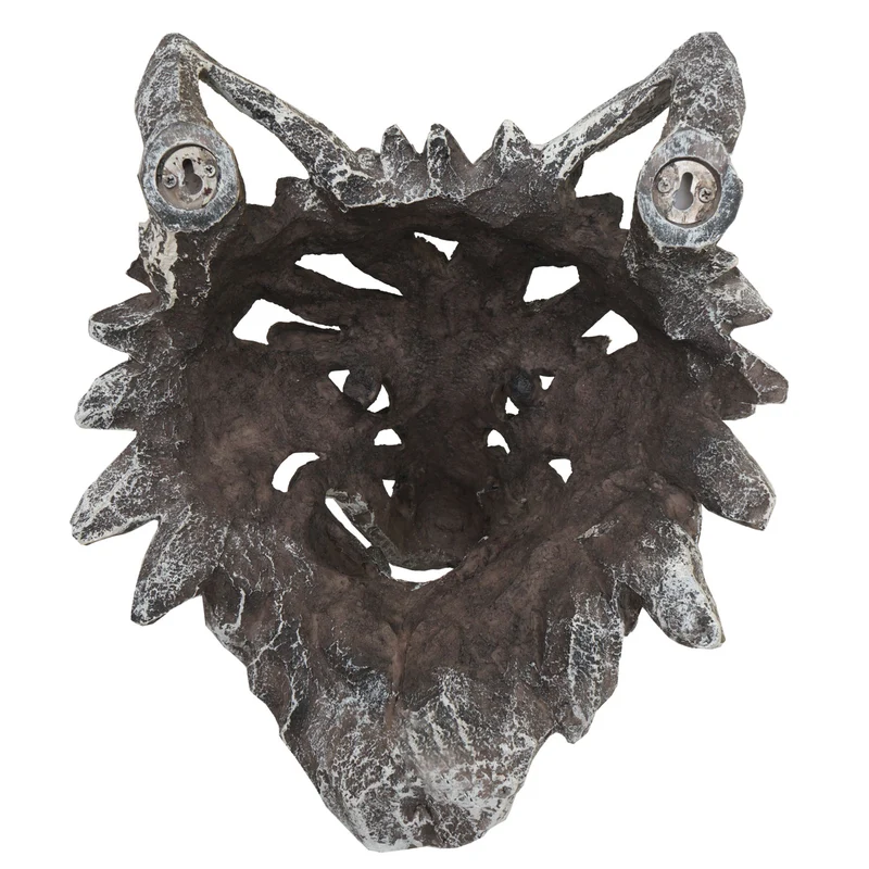 Crâne décoratif décoration murale tête trophée polyrésine tête de loup 32 cm 04_0006601