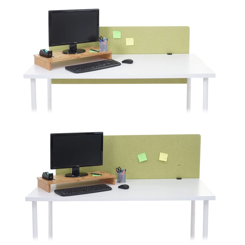 Cloison de table acoustique brise-vue pour bureau tableau d'affichage à double paroi en tissu vert 60 x 120 cm 04_0006430