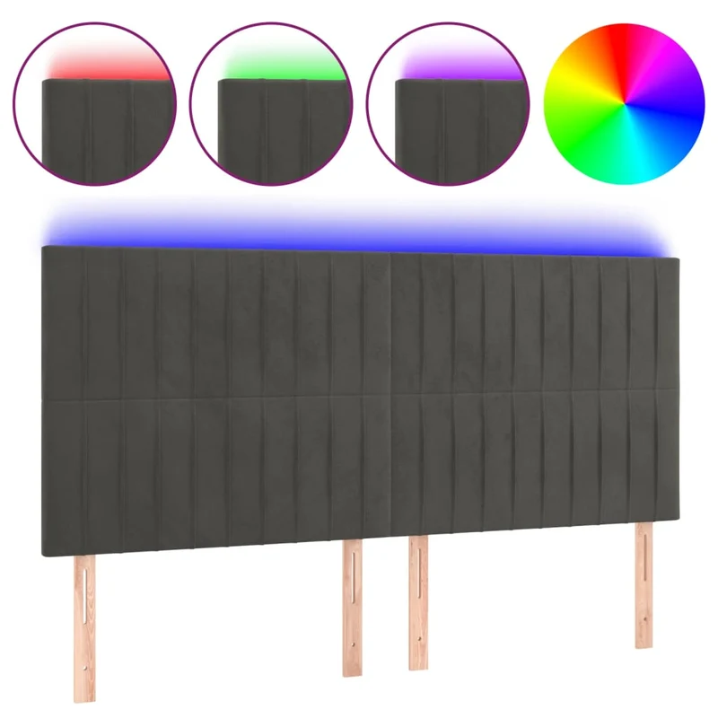 Tête de lit accessoire couchage chambre à coucher meuble à LED 200 x 5 x 118/128 cm tissu velours gris foncé TDL0201085