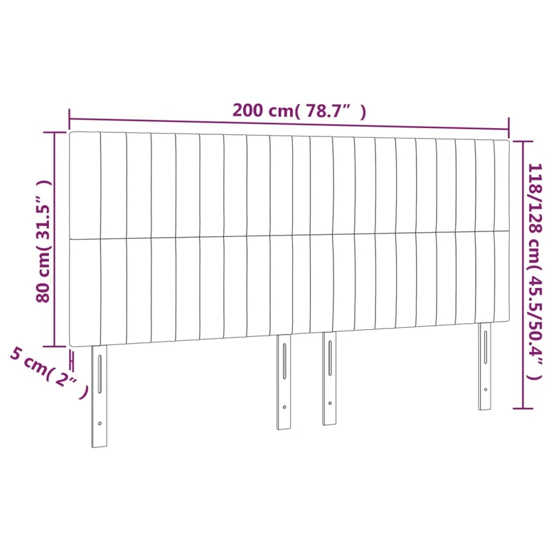 Tête de lit accessoire couchage chambre à coucher meuble à LED 200 x 5 x 118/128 cm tissu velours gris foncé TDL0201085