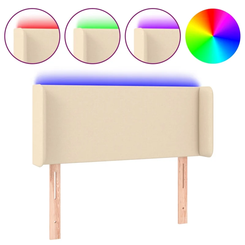 Tête de lit accessoire couchage chambre à coucher meuble à LED 103 x 16 x 78/88 cm tissu crème TDL0201651