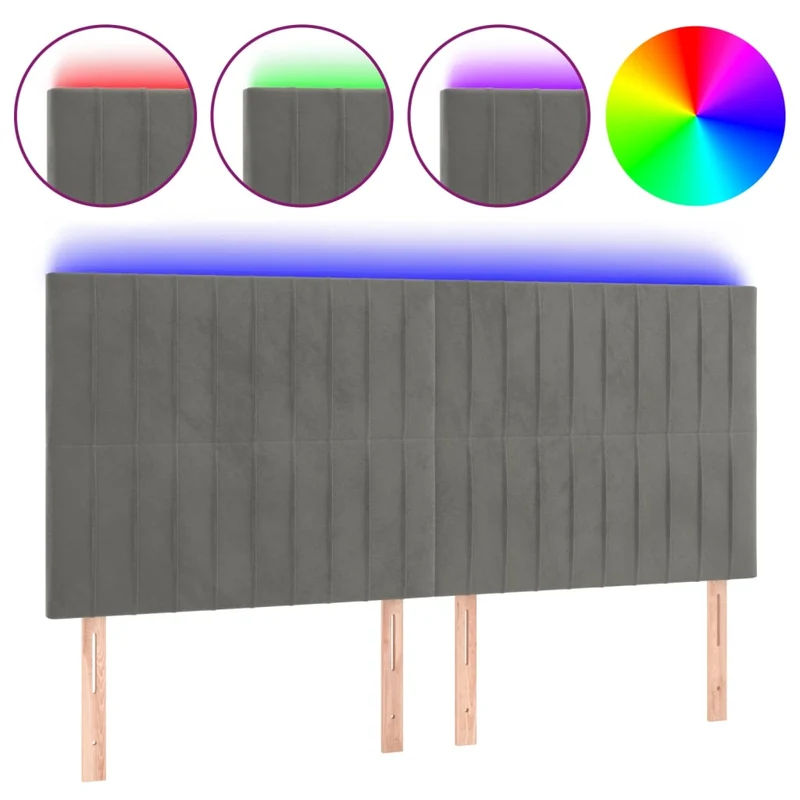 Tête de lit accessoire couchage chambre à coucher meuble à LED 200 x 5 x 118/128 cm tissu velours gris clair TDL0201324
