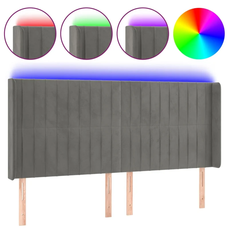 Tête de lit accessoire couchage chambre à coucher meuble à LED 203 x 16 x 118/128 cm tissu velours gris clair TDL0201298