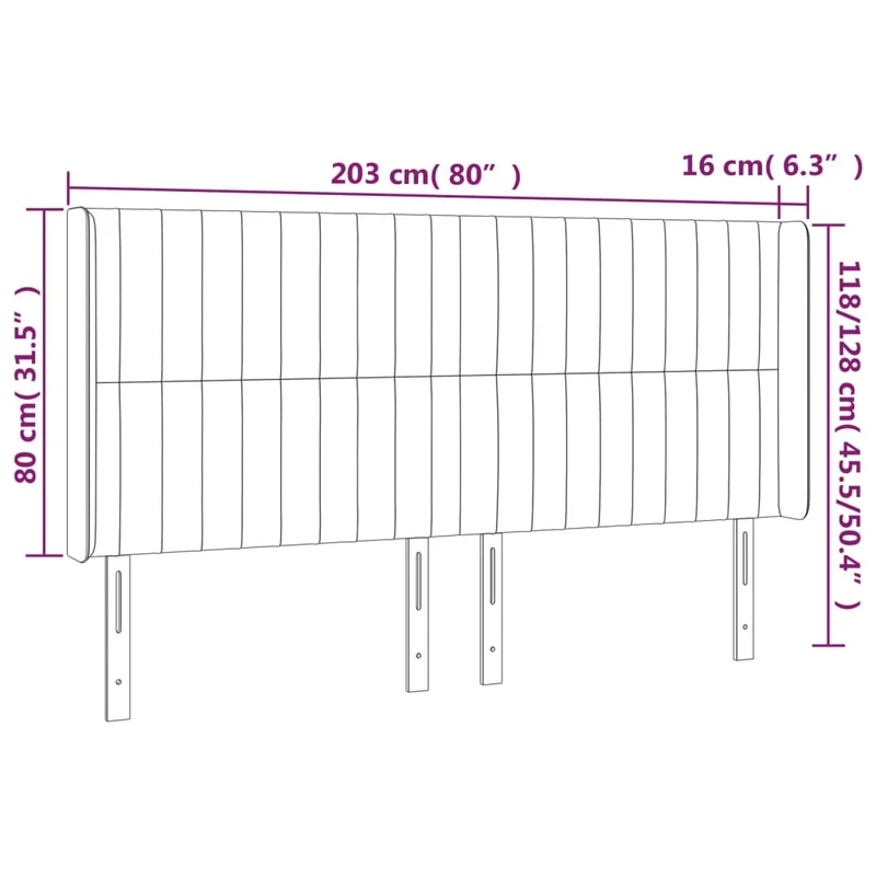 Tête de lit accessoire couchage chambre à coucher meuble à LED 203 x 16 x 118/128 cm tissu velours gris clair TDL0201298