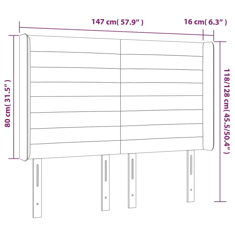 Tête de lit accessoire couchage chambre à coucher meuble à LED 147 x 16 x 118/128 cm tissu velours gris foncé TDL0201137