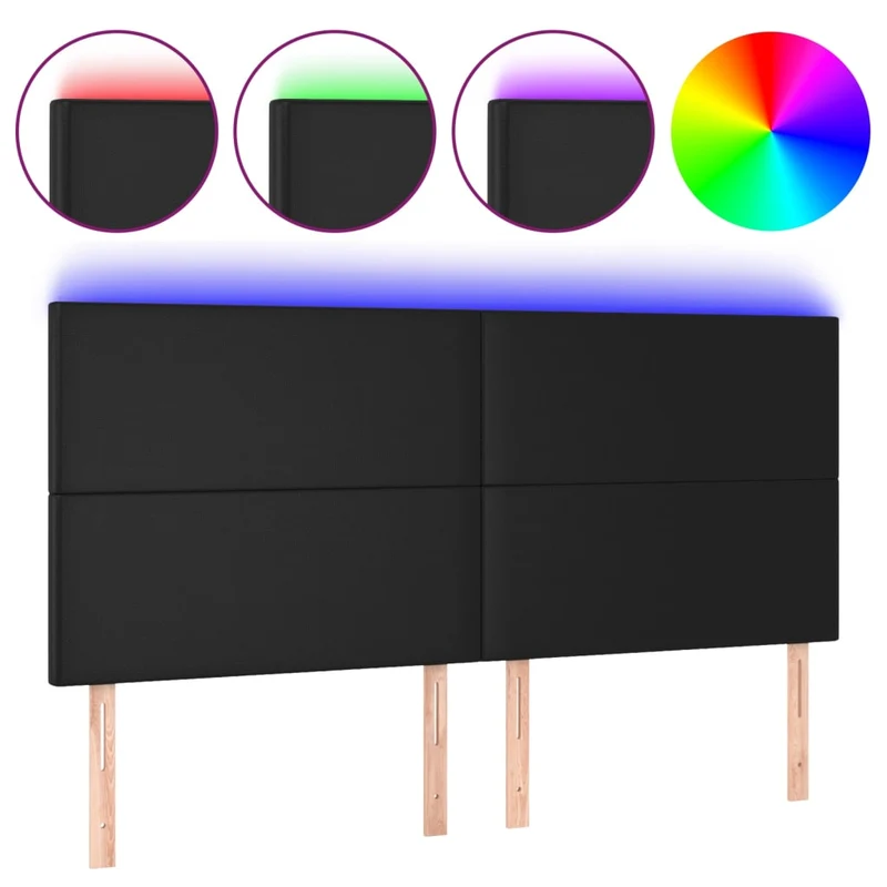 Tête de lit accessoire couchage chambre à coucher meuble à LED 200 x 5 x 118/128 cm synthétique noir TDL0200634