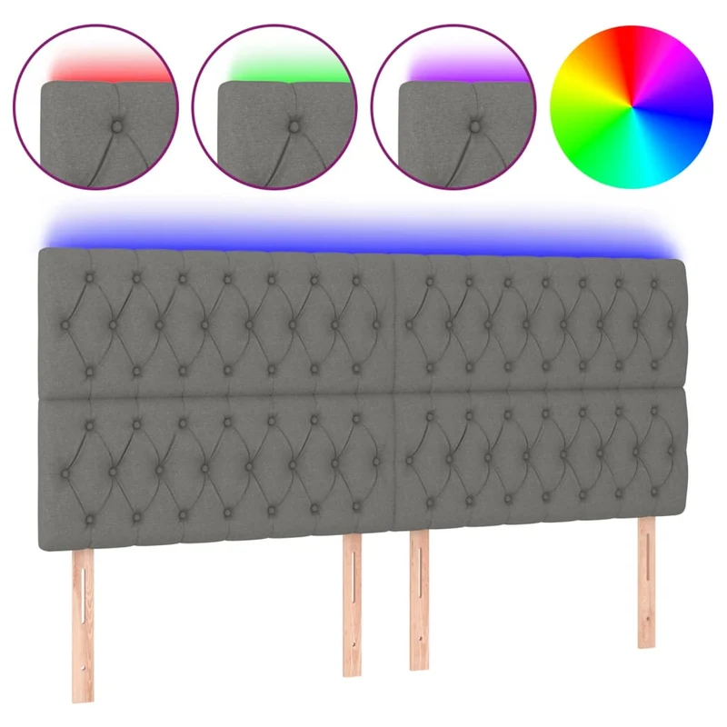 Tête de lit accessoire couchage chambre à coucher meuble à LED 200 x 7 x 118/128 cm tissu gris foncé TDL0201070