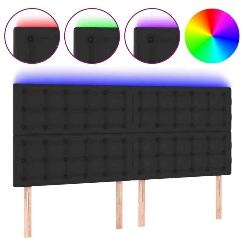 Tête de lit accessoire couchage chambre à coucher meuble à LED 200 x 5 x 118/128 cm synthétique noir TDL0200633