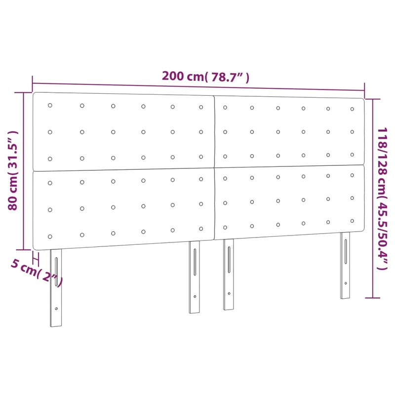 Tête de lit accessoire couchage chambre à coucher meuble à LED 200 x 5 x 118/128 cm synthétique noir TDL0200633