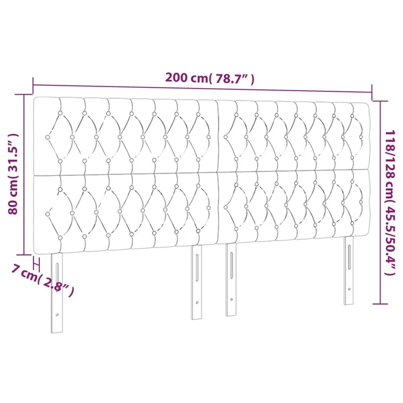 Tête de lit accessoire couchage chambre à coucher meuble à LED 200 x 7 x 118/128 cm tissu gris clair TDL0201309
