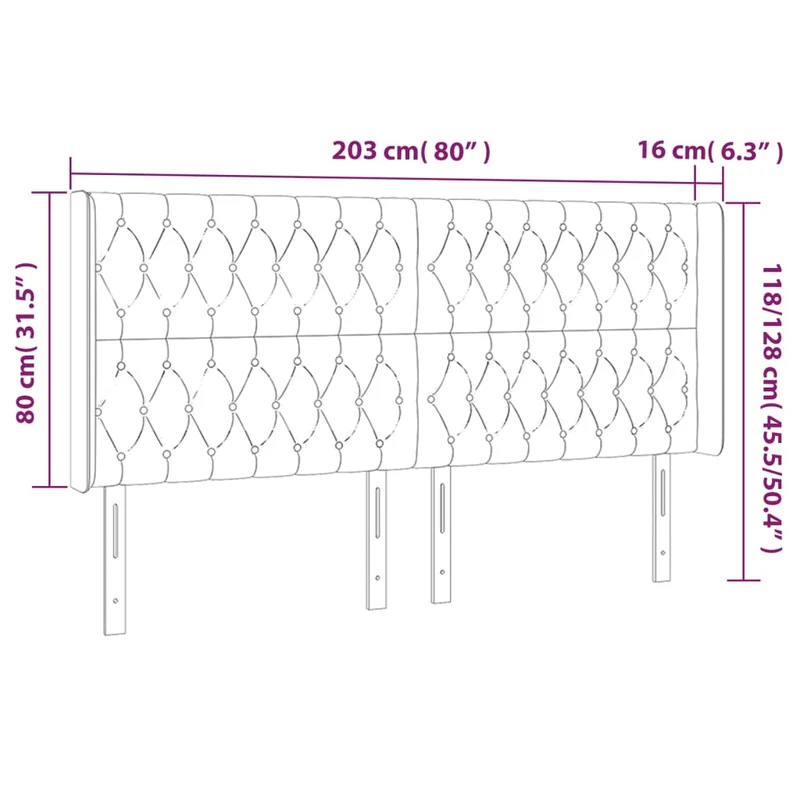 Tête de lit accessoire couchage chambre à coucher meuble à LED 203 x 16 x 118/128 cm tissu gris clair TDL0201302