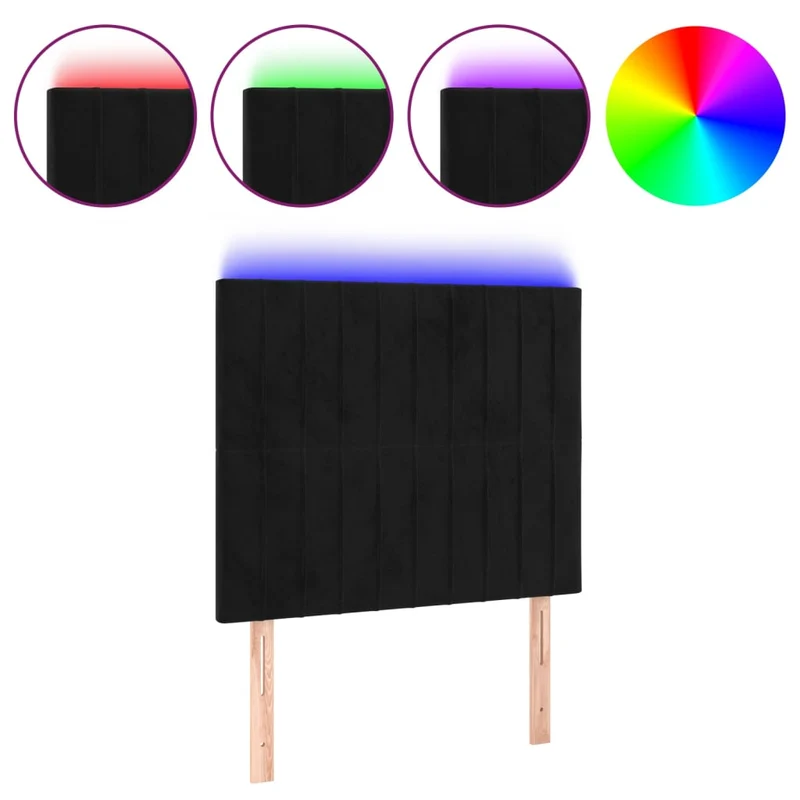 Tête de lit accessoire couchage chambre à coucher meuble à LED 100 x 5 x 118/128 cm tissu velours noir TDL0200760