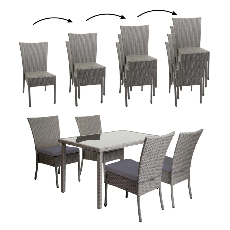 Ensemble table et 4 fauteuils de jardin en polyrotin gris foncé coussins gris foncé 04_0006766