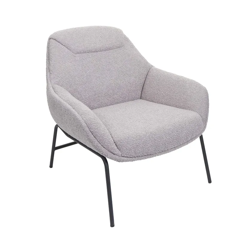Fauteuil lounge relaxation siège extra large en tissu bouclé gris clair et métal 04_0006854
