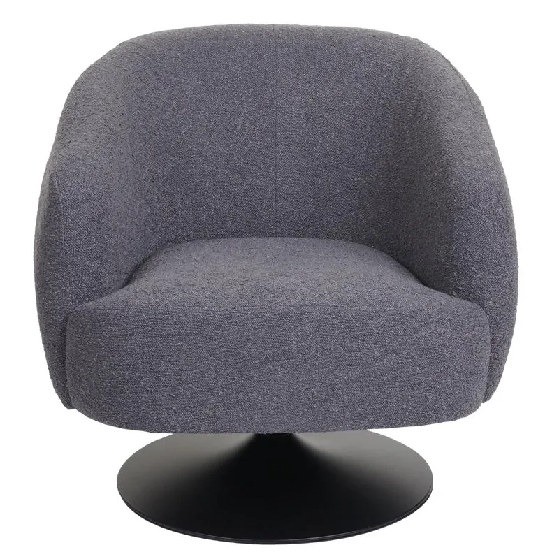 Fauteuil lounge cocktail pivotant coins et bords arrondis en tissu bouclé gris foncé et métal 04_0006852