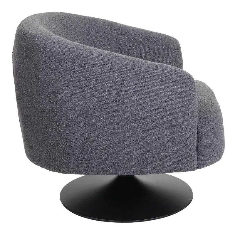 Fauteuil lounge cocktail pivotant coins et bords arrondis en tissu bouclé gris foncé et métal 04_0006852