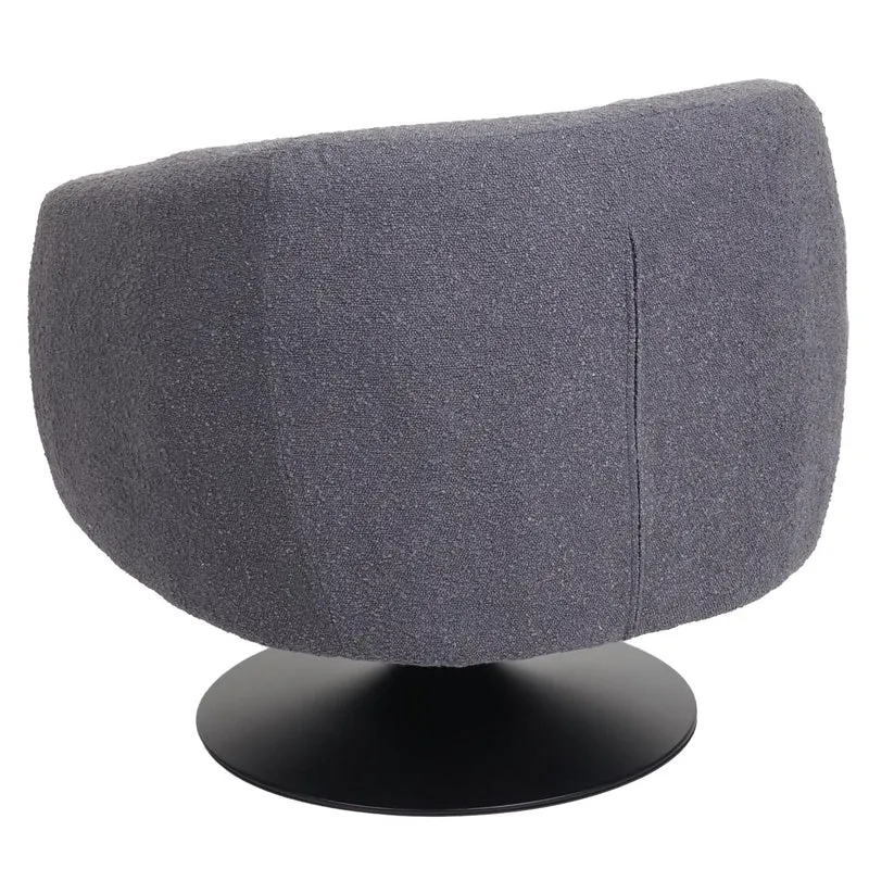 Fauteuil lounge cocktail pivotant coins et bords arrondis en tissu bouclé gris foncé et métal 04_0006852