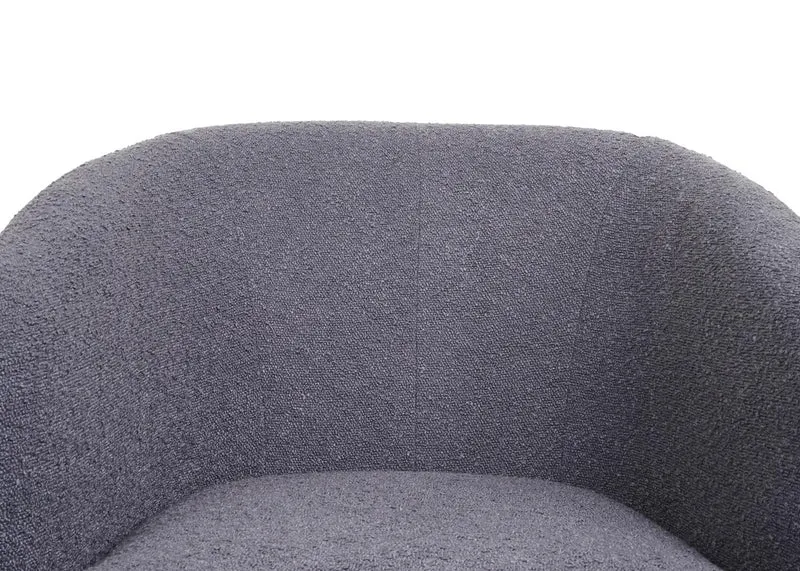 Fauteuil lounge cocktail pivotant coins et bords arrondis en tissu bouclé gris foncé et métal 04_0006852